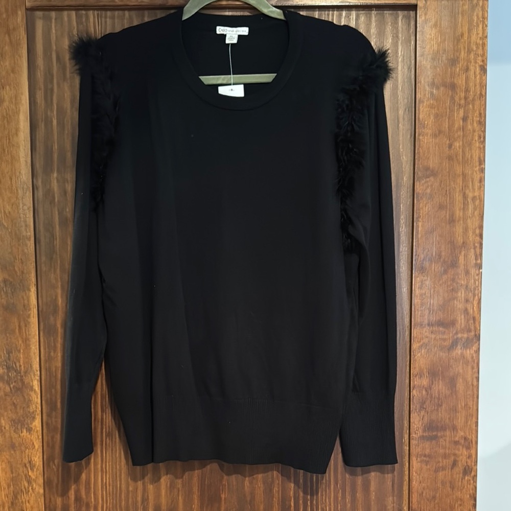 Cato Black Sweater with Feather Accents